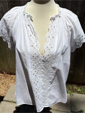 H&M White Eyelet V-Neck Blouse